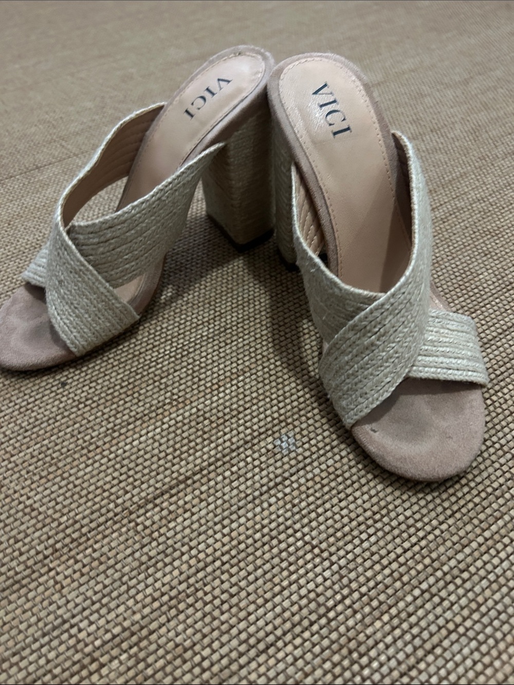 Vici Cream Braided Cross-Strap Block Heel Mules